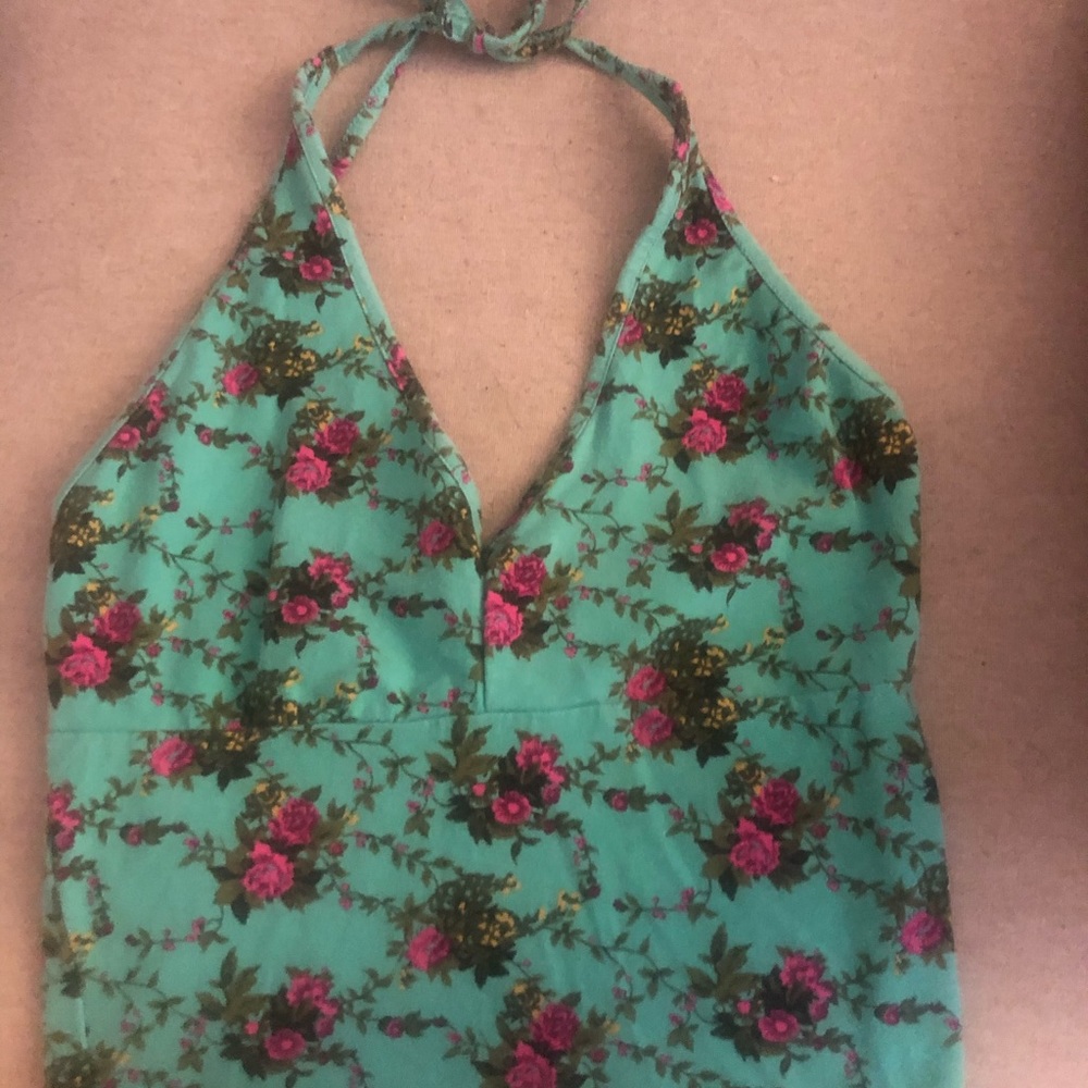 Mint green floral halter crop top